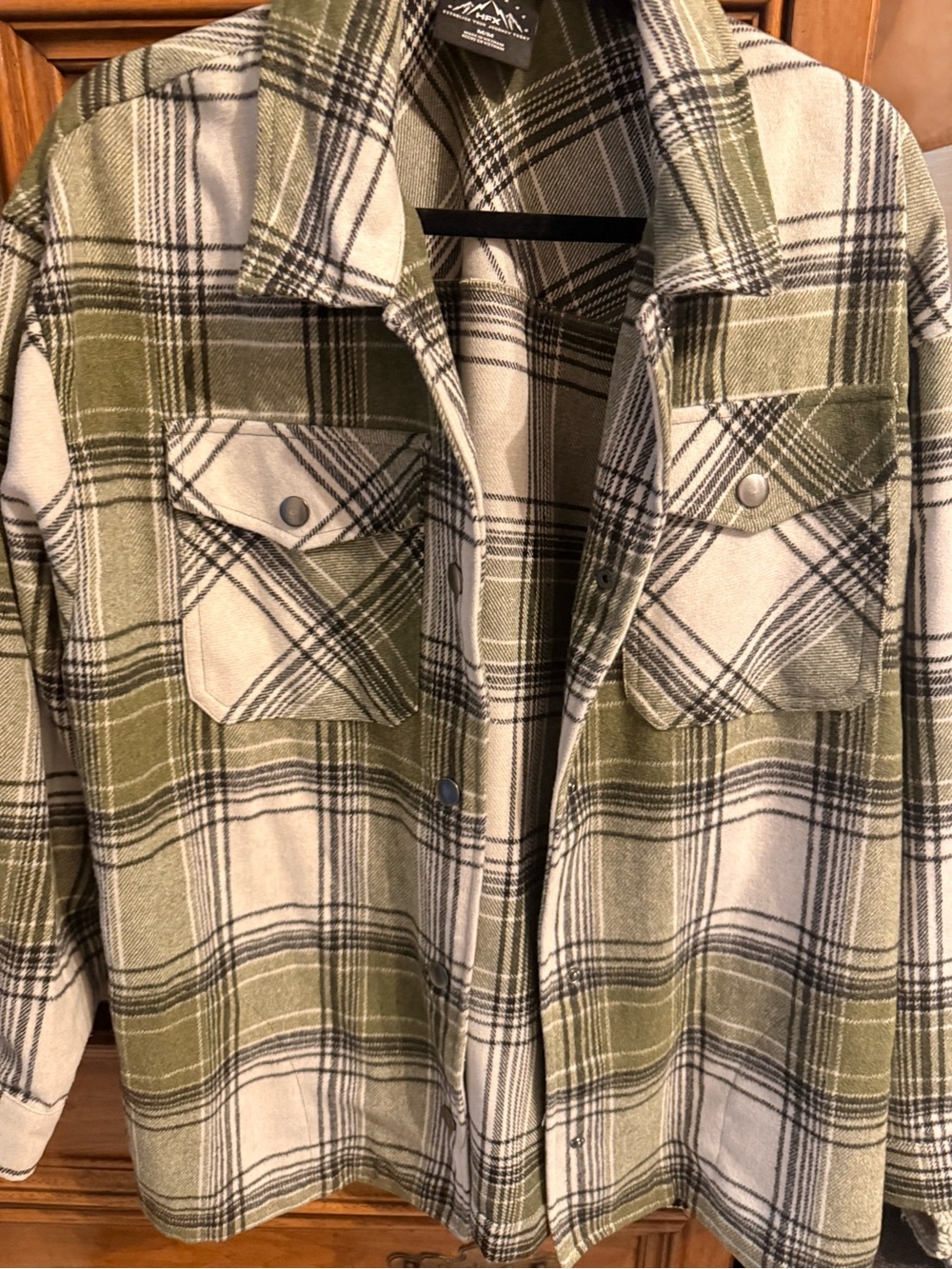 Men's Olive Green Plaid Button-Up Shirt Jacket